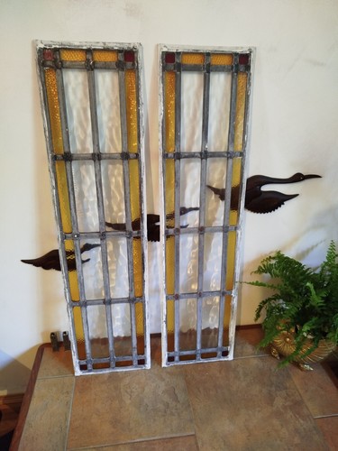 Vintage pair stain glass - pair,