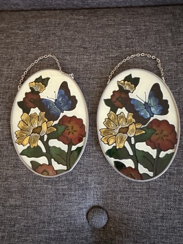Pair vintage oval stained - pair,
