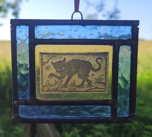 Stained glass witches cat - stained,