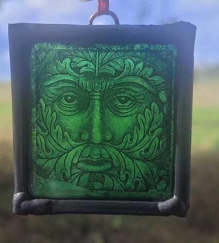 Stained glass green man - green,