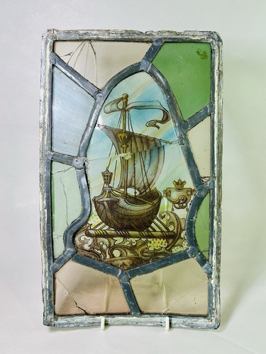 Antique galleon ship - antique, stained
