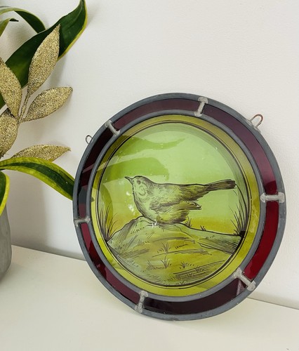 Vintage stained glass - stained, songbird
