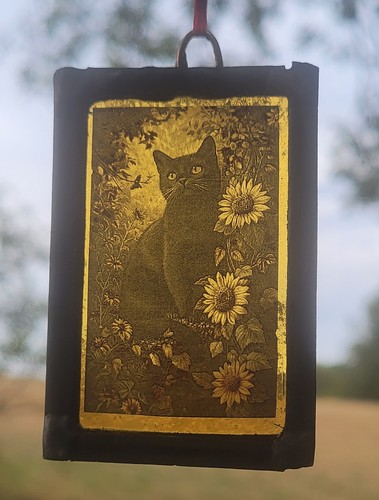 Stained glass black cat - black,